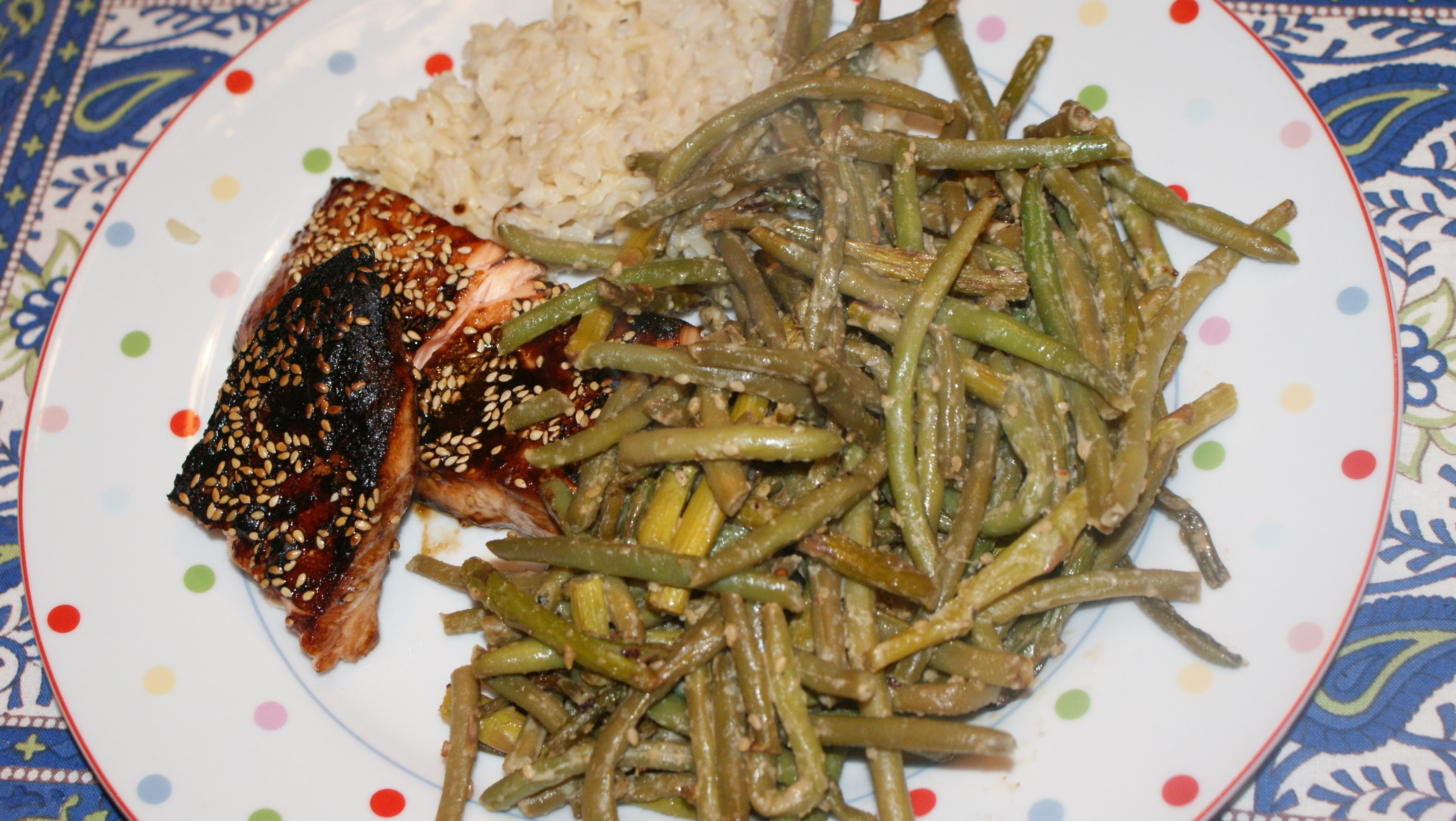 Sesame Green Beans and Asparagus with Salmon