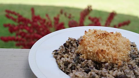 6 ingredient Dinner: Macadamia Crusted Cod over Coconut Black Bean Rice