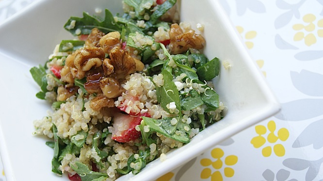 Healthy Summer Quinoa with Strawberries, Walnuts + Arugula
